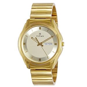 STYLISH TITAN ANALOG WATCH WITH DAY & DATE - GOLDEN