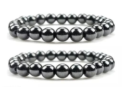 Natural Round Beads Magnetic Hematite Crystal Stone 8mm Bracelet (Pack of 2)