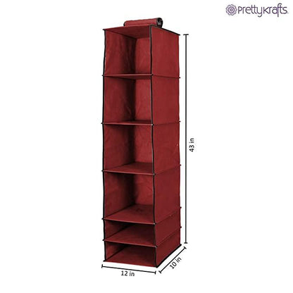 Organizer- 6 Shelves Foldable Hanging Wardrobe Organizers, maroon