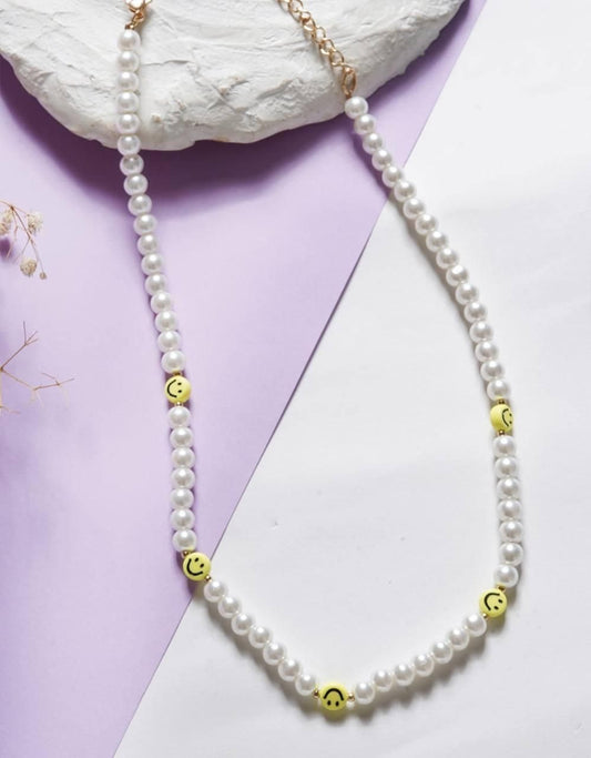 PD Enterprise White Pearl & Yellow Smiley Face Necklace