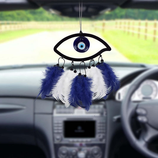 Car Rear View Mirror Decor Ornament Accessories Good Luck Charm Protection Interior Wall Hanging showpiece Dream Catchers (Evil Eye)